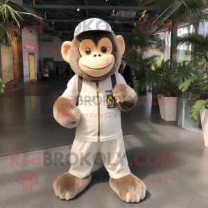 Beige Monkey mascot costume character dressed with a Dress Pants and Beanies