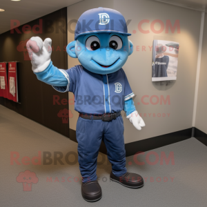 Blue Baseball Glove mascot costume character dressed with a Bootcut Jeans and Hats