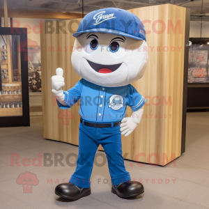 Blue Baseball Glove mascot costume character dressed with a Bootcut Jeans and Hats