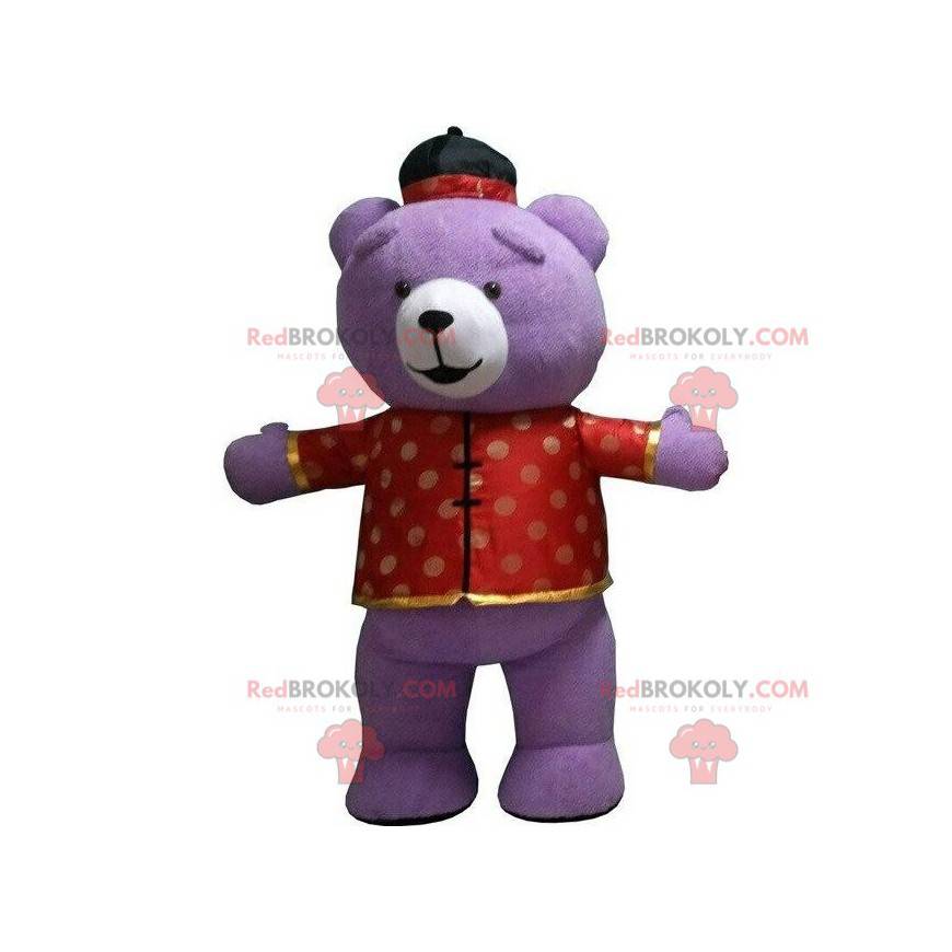 Velký fialový maskot medvídka, kostým medvěda, plyšový kostým -