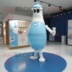 Sky Blue Bottle Of Milk mascot costume character dressed with a One-Piece Swimsuit and Cufflinks