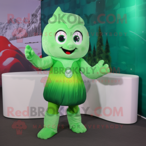 Forest Green Ice mascot costume character dressed with a Mini Skirt and Gloves