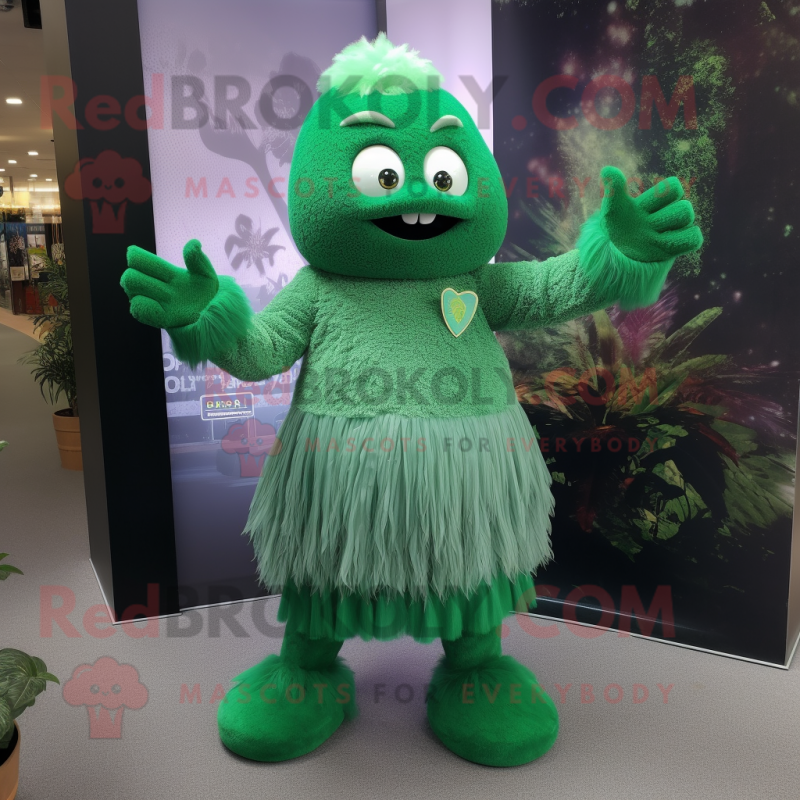 Forest Green Ice mascot costume character dressed with a Mini Skirt and Gloves