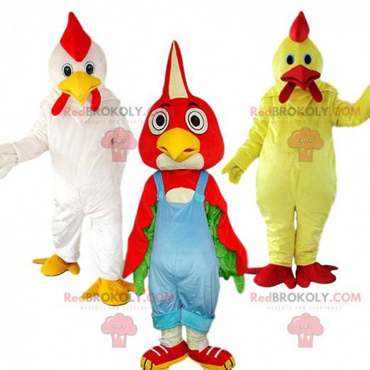 3 chicken mascots, chicken costumes, bird costume -