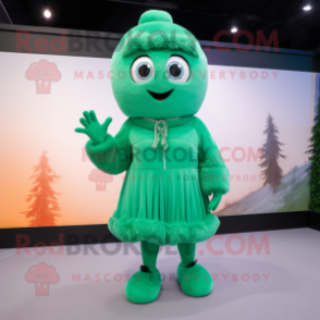 Forest Green Ice mascot costume character dressed with a Mini Skirt and Gloves