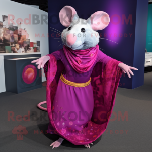 Magenta Rat mascot costume character dressed with a Maxi Skirt and Shawl pins