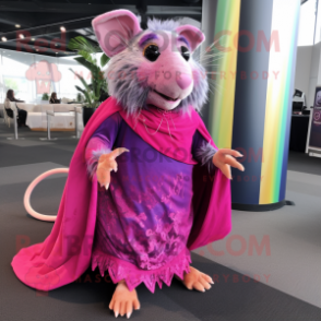 Magenta Rat mascot costume character dressed with a Maxi Skirt and Shawl pins