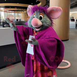 Magenta Rat mascot costume character dressed with a Maxi Skirt and Shawl pins