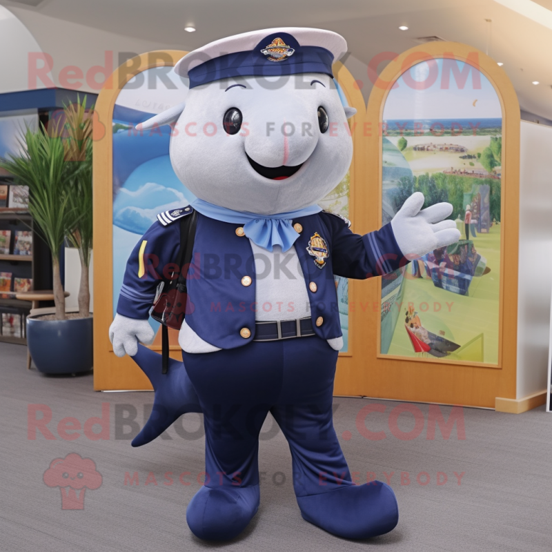 Navy Ray mascot costume character dressed with a Suit Pants and Backpacks