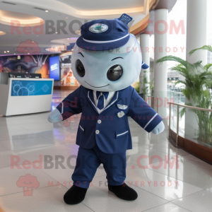 Navy Ray mascot costume character dressed with a Suit Pants and Backpacks