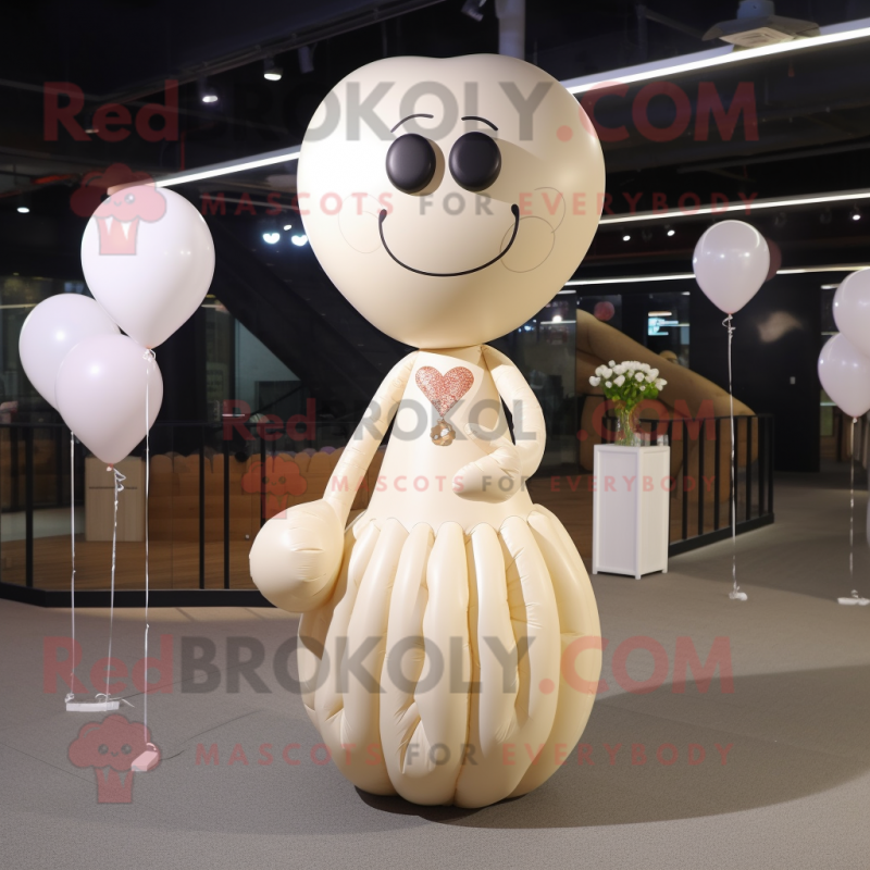 Beige Heart Shaped Balloons mascot costume character dressed with a Wedding Dress and Rings Beige Heart Shaped Balloons mascot costume character dressed with a Wedding Dress and Rings