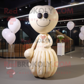 Beige Heart Shaped Balloons mascot costume character dressed with a Wedding Dress and Rings