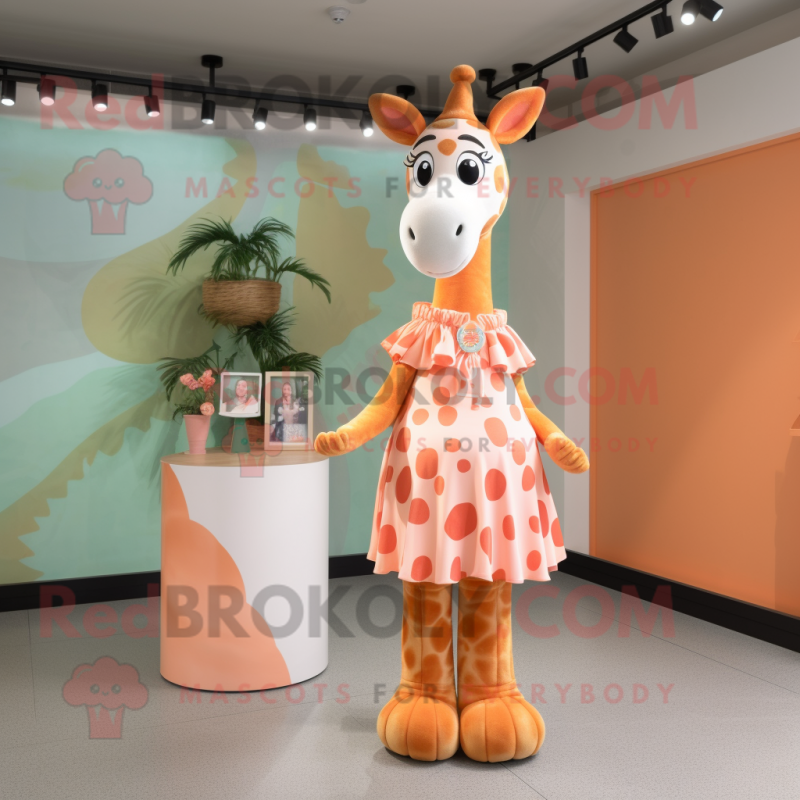 Peach Giraffe mascot costume character dressed with a Maxi Skirt and Wraps Peach Giraffe mascot costume character dressed with a Maxi Skirt and Wraps