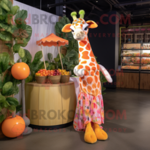 Peach Giraffe mascot costume character dressed with a Maxi Skirt and Wraps