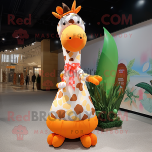 Peach Giraffe mascot costume character dressed with a Maxi Skirt and Wraps