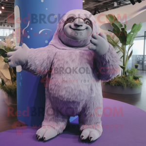 Lavender Giant Sloth mascot costume character dressed with a Trousers and Wraps