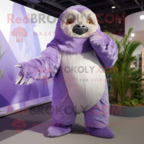 Lavender Giant Sloth mascot costume character dressed with a Trousers and Wraps