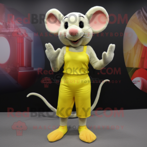 Yellow Mouse mascot costume character dressed with a Tank Top and Hair clips