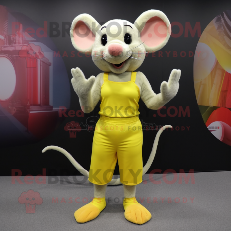 Yellow Mouse mascot costume character dressed with a Tank Top and Hair clips Yellow Mouse mascot costume character dressed with a Tank Top and Hair clips