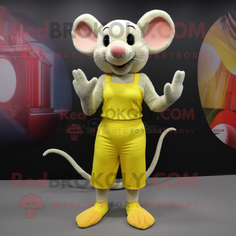 Yellow Mouse mascot costume character dressed with a Tank Top and Hair clips