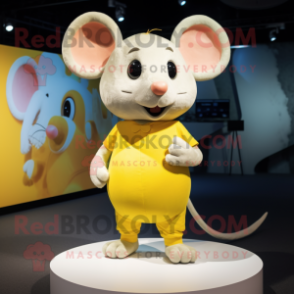 Yellow Mouse mascot costume character dressed with a Tank Top and Hair clips