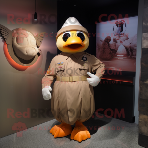 Peach Air Force Soldier mascot costume character dressed with a Empire Waist Dress and Cummerbunds