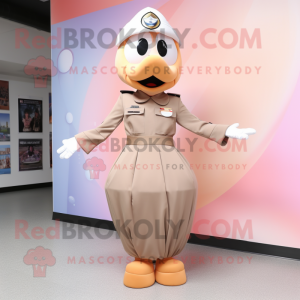 Peach Air Force Soldier mascot costume character dressed with a Empire Waist Dress and Cummerbunds