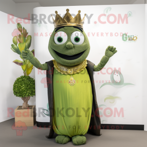 Olive King mascot costume character dressed with a Dress and Necklaces