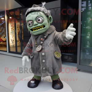 Silver Frankenstein mascot costume character dressed with a Parka and Lapel pins