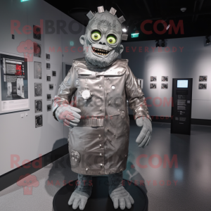 Silver Frankenstein mascot costume character dressed with a Parka and Lapel pins