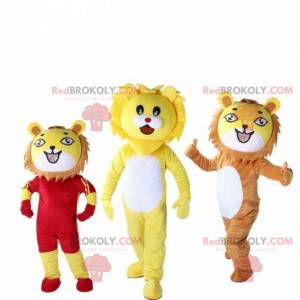 3 leeuw mascottes, katachtig kostuum, jungle kostuum -