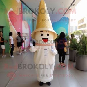 Olive Ice Cream Cone mascot costume character dressed with a Pencil Skirt and Hat pins