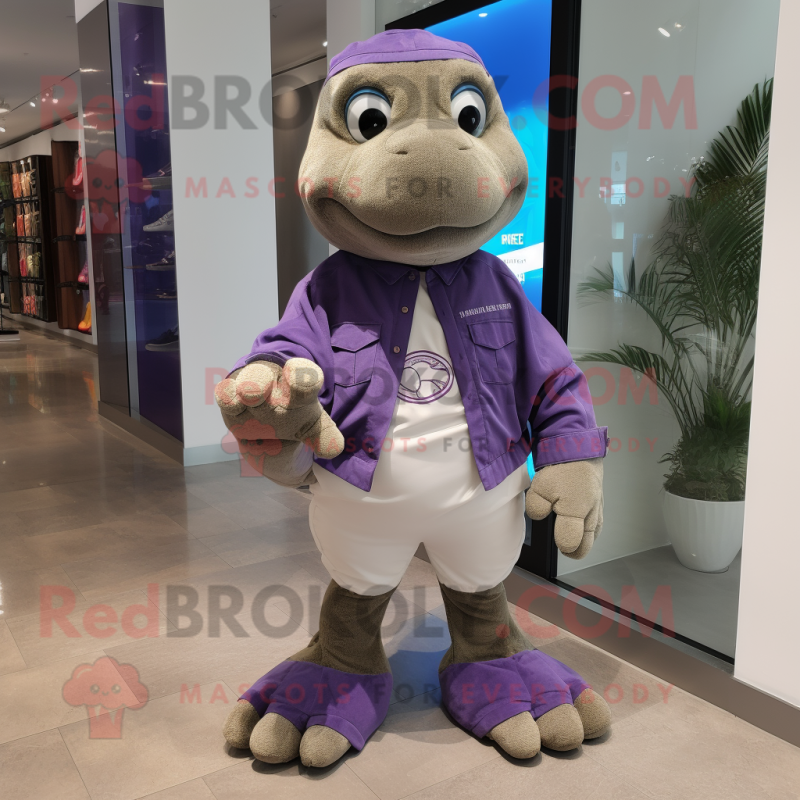 Purple Sea Turtle mascot costume character dressed with a Chinos and Shoe laces Purple Sea Turtle mascot costume character dressed with a Chinos and Shoe laces
