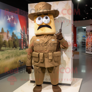 Rust American Soldier mascot costume character dressed with a Coat and Tie pins