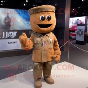 Rust American Soldier mascot costume character dressed with a Coat and Tie pins