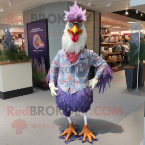 Lavender Rooster mascot costume character dressed with a Bermuda Shorts and Shoe clips