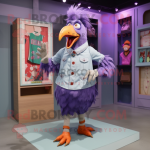 Lavender Rooster mascot costume character dressed with a Bermuda Shorts and Shoe clips