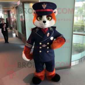 Navy Red Panda mascot costume character dressed with a Suit Pants and Berets