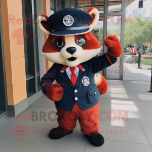 Navy Red Panda mascot costume character dressed with a Suit Pants and Berets