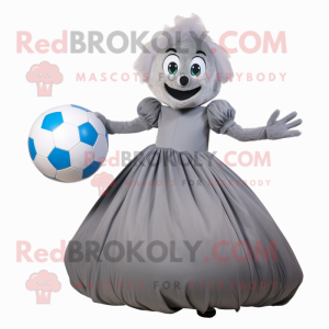 Gray Soccer Ball mascot costume character dressed with a Evening Gown and Gloves