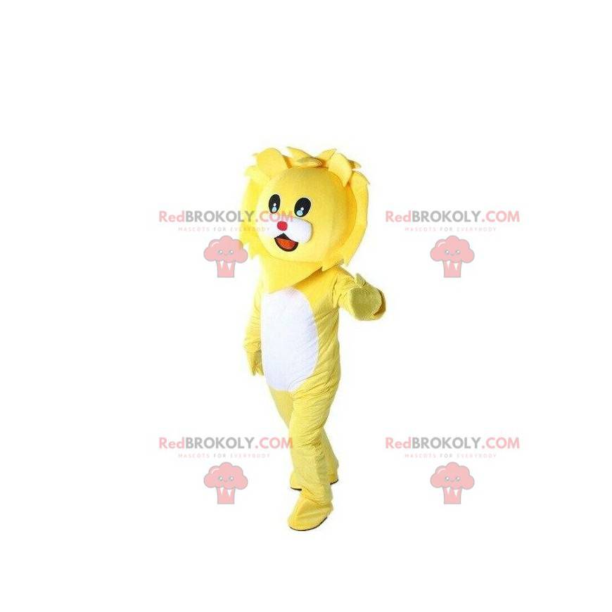 Mascota de león amarillo, disfraz de león y disfraz de cachorro