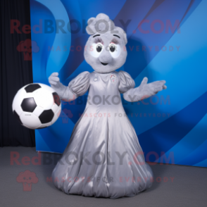 Gray Soccer Ball mascot costume character dressed with a Evening Gown and Gloves