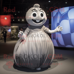 Gray Soccer Ball mascot costume character dressed with a Evening Gown and Gloves