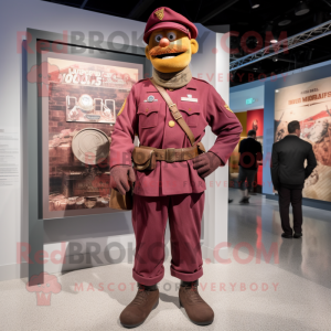 Maroon Civil War Soldier mascot costume character dressed with a Cargo Pants and Lapel pins