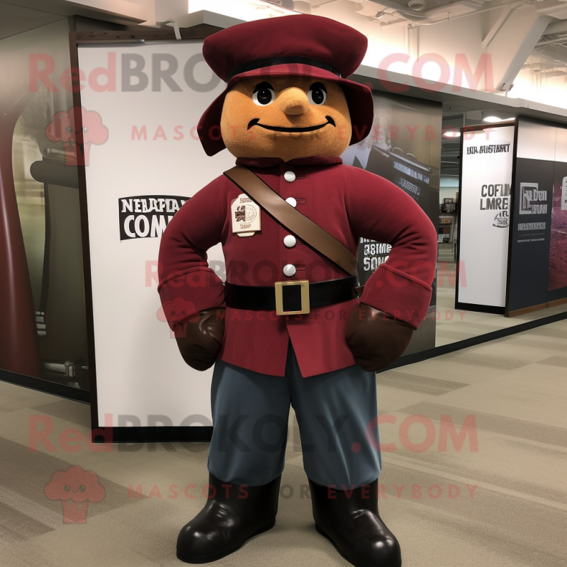 Maroon Civil War Soldier mascot costume character dressed with a Cargo Pants and Lapel pins