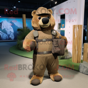 Brown Navy Seal mascot costume character dressed with a Romper and Handbags