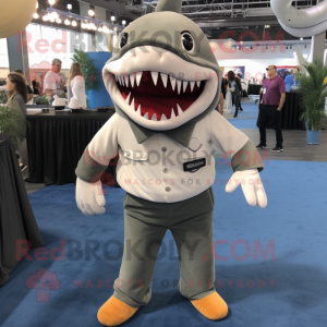White Shark mascot costume character dressed with a Corduroy Pants and Necklaces