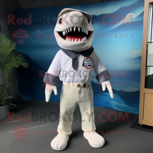 White Shark mascot costume character dressed with a Corduroy Pants and Necklaces