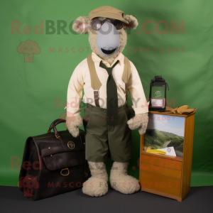 Olive Suffolk Sheep mascot costume character dressed with a Henley Tee and Pocket squares