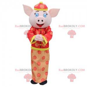 Asiatisches Schweinemaskottchen, asiatisches Kostüm, Saukostüm